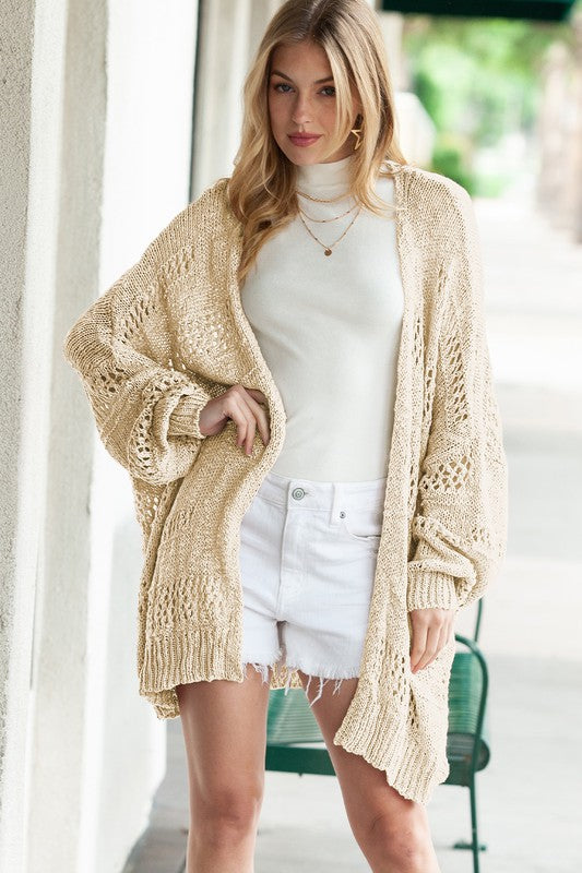 Crochet Dolman Knit Sleeve Cardigan