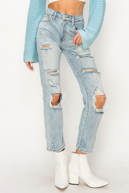 Miranda High Rise Distressed Straight Jeans