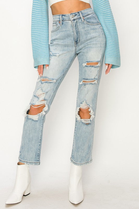 Miranda High Rise Distressed Straight Jeans