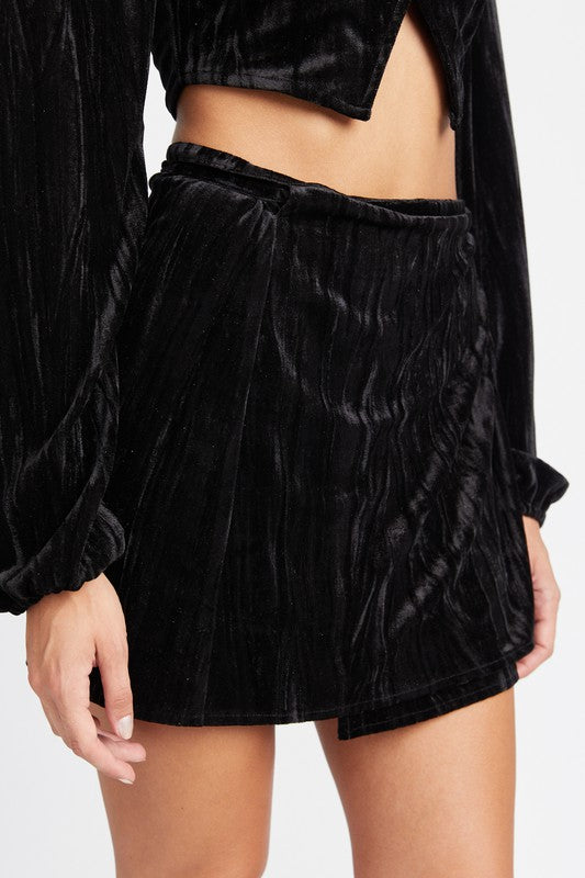 VELVET MINI WRAP SKIRT