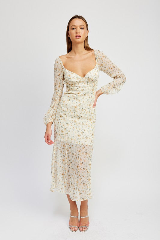 Karla Floral Print Chiffon Maxi Dress