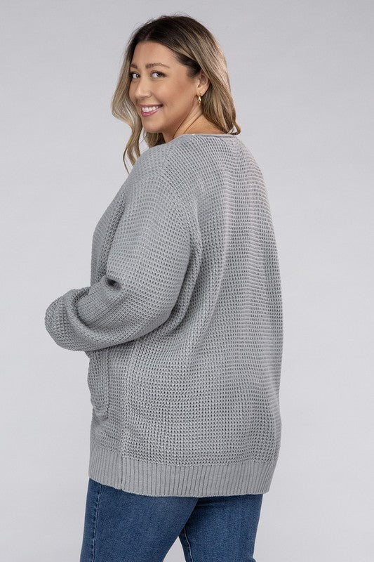 Cielo Low Gauge Waffle Open Cardigan Sweater