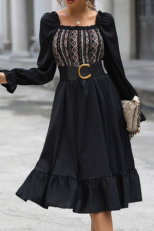 Ruffled sleeve Midi dress