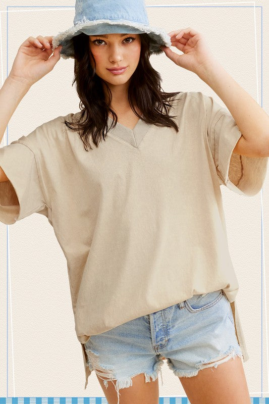 Mineral Washed Oversized Short Sleeve Top