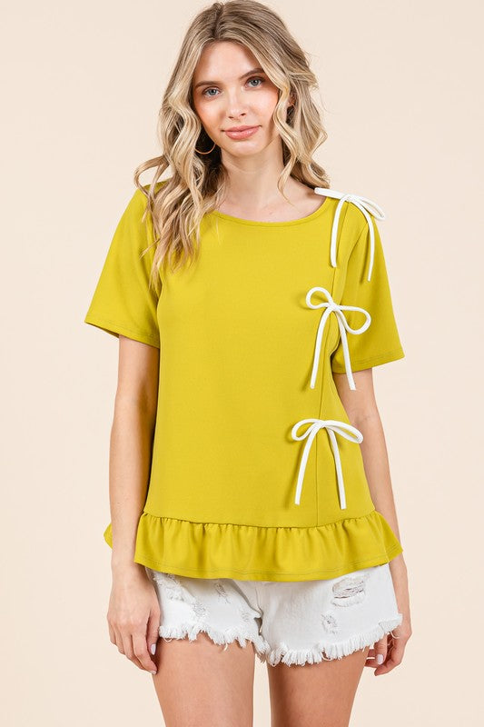 3-Bow Short Sleeve Top