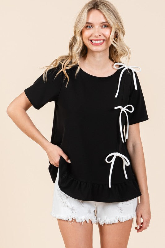 3-Bow Short Sleeve Top