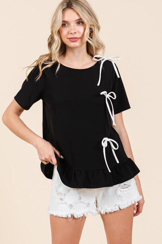 3-Bow Short Sleeve Top