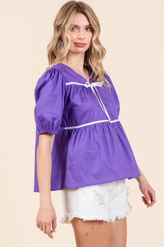 Plus Piping Detail Babydoll Top