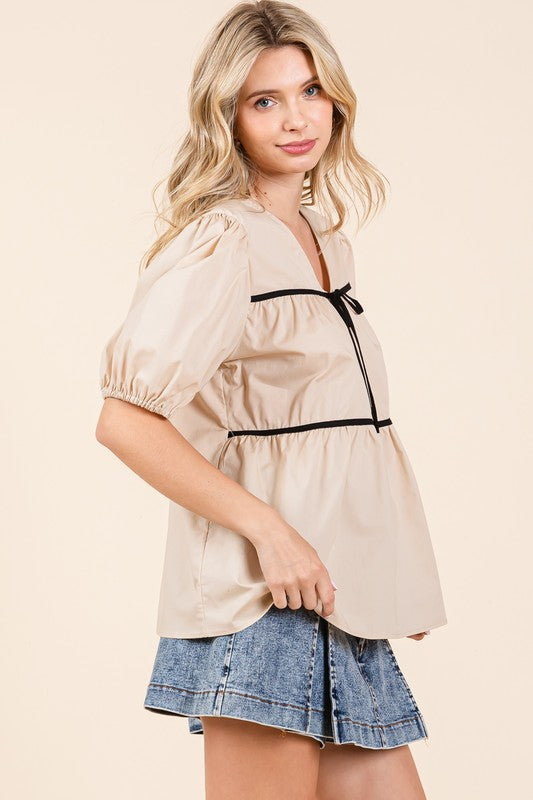 Plus Piping Detail Babydoll Top