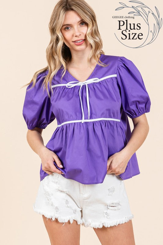 Plus Piping Detail Babydoll Top