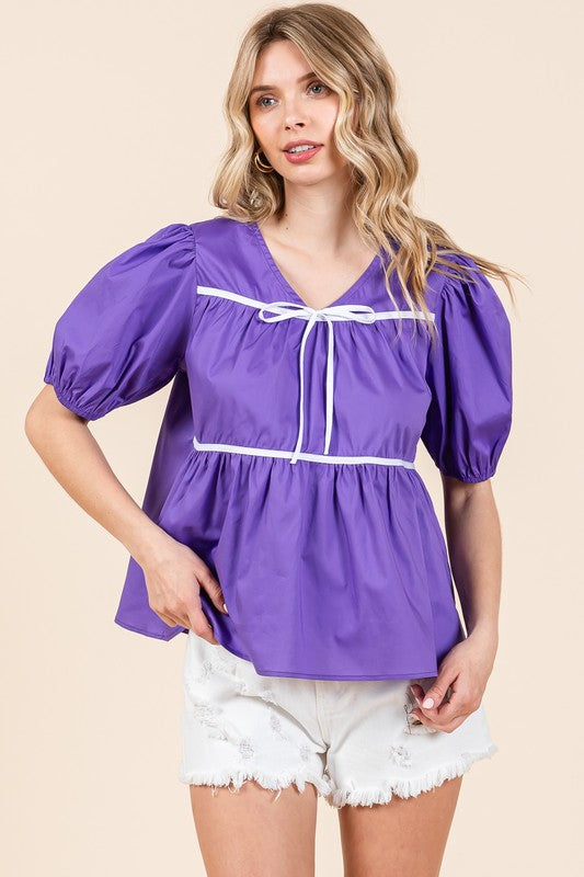 Plus Piping Detail Babydoll Top