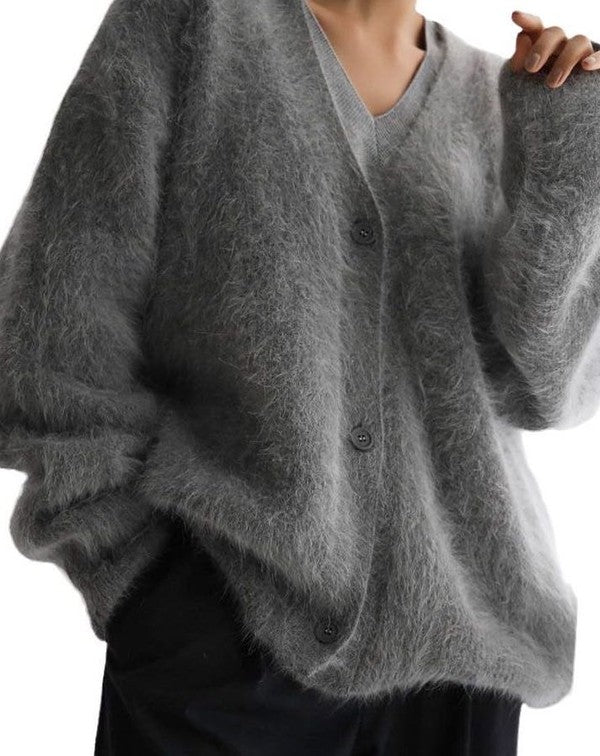 Fuzzy and cozy oversized button front cardigan