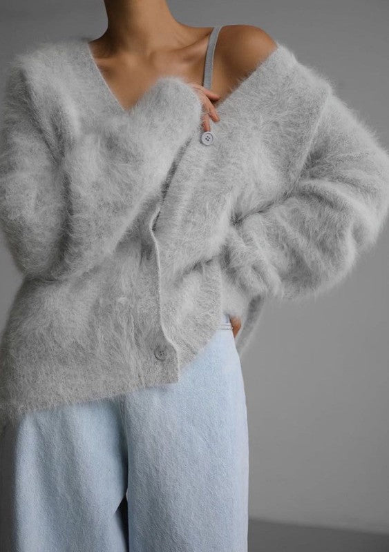 Fuzzy and cozy oversized button front cardigan