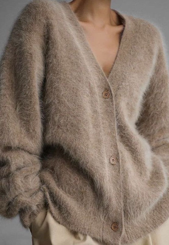 Fuzzy and cozy oversized button front cardigan