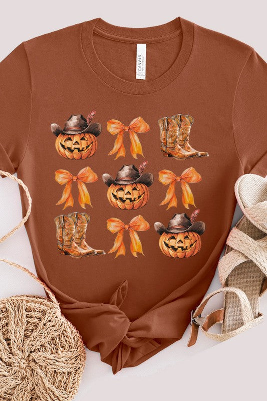 Halloween Cowboy Jack O Lantern Boot Tee