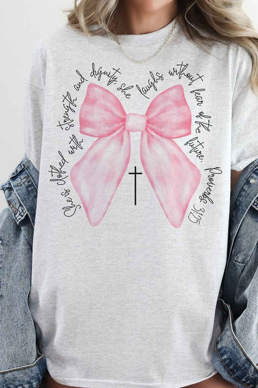 PROVERBS PINK BOW CHRISTIAN OVERSIZED GRAPHIC TEE