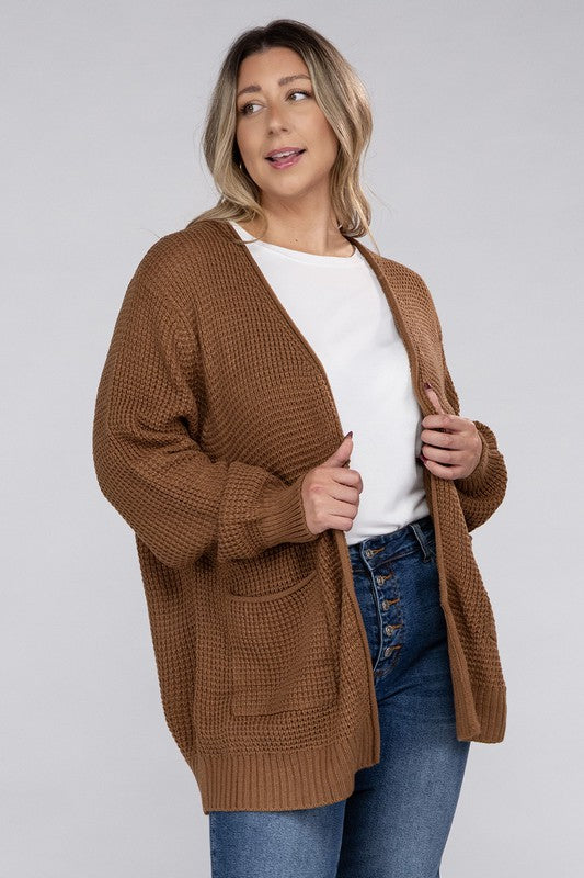 Cielo Low Gauge Waffle Open Cardigan Sweater