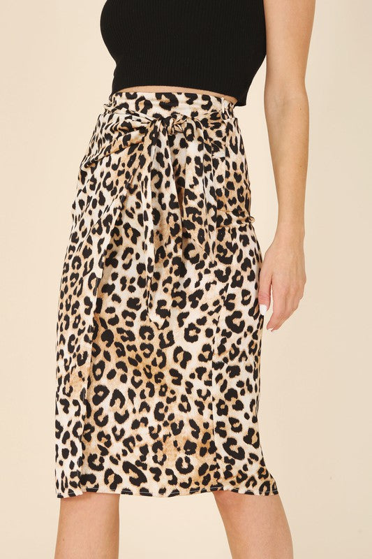 Skyler Satin leopard tie skirt