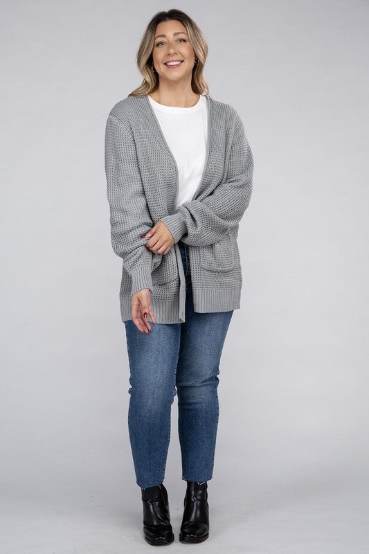 Cielo Low Gauge Waffle Open Cardigan Sweater