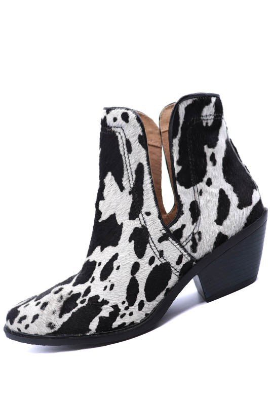 Dulce Cut Out Genuine Leather Animal Hair Booties