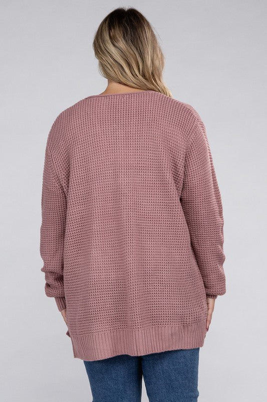 Cielo Low Gauge Waffle Open Cardigan Sweater