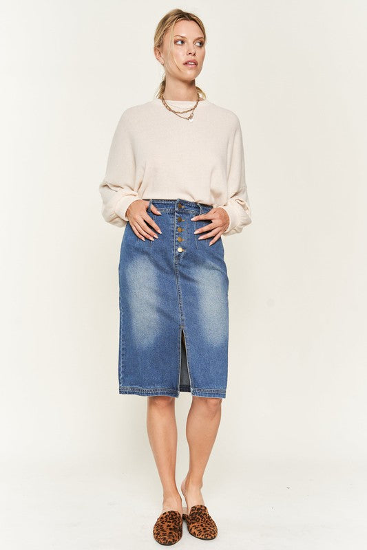 Denim button down front midi skirt JBJ1077