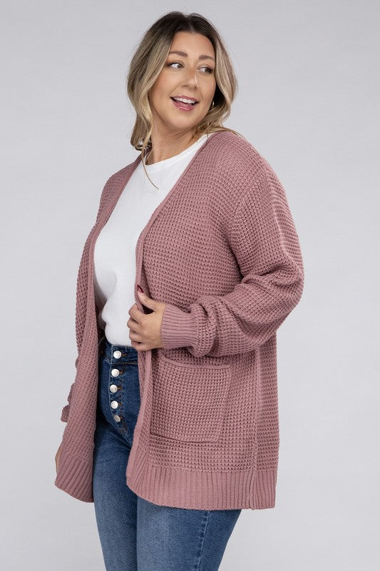 Cielo Low Gauge Waffle Open Cardigan Sweater