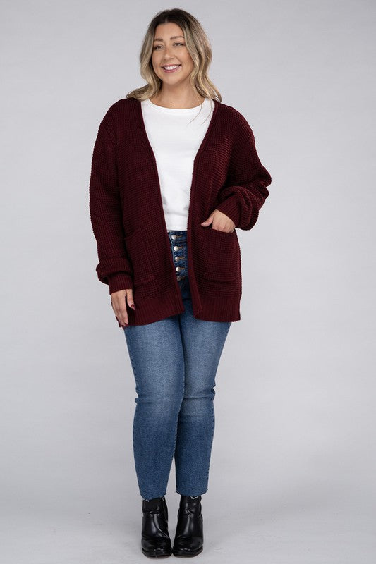 Cielo Low Gauge Waffle Open Cardigan Sweater