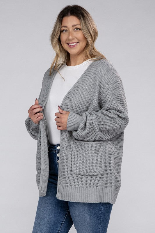 Cielo Low Gauge Waffle Open Cardigan Sweater