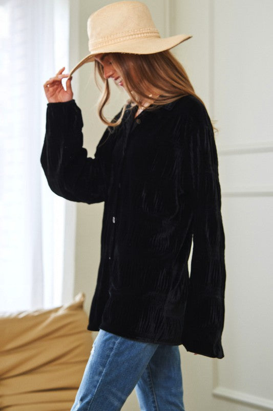 Launa Long Sleeve Button Front Loose Fit Top