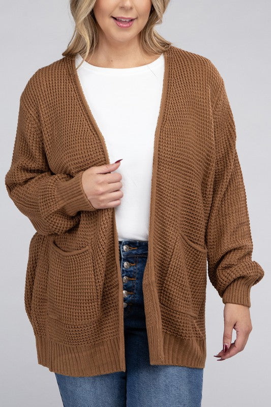 Cielo Low Gauge Waffle Open Cardigan Sweater