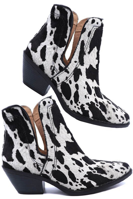 Dulce Cut Out Genuine Leather Animal Hair Booties