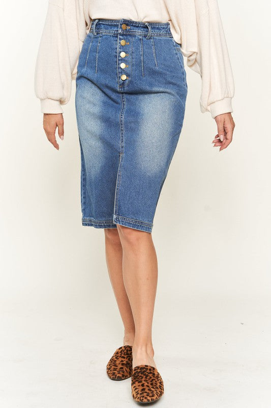 Denim button down front midi skirt JBJ1077