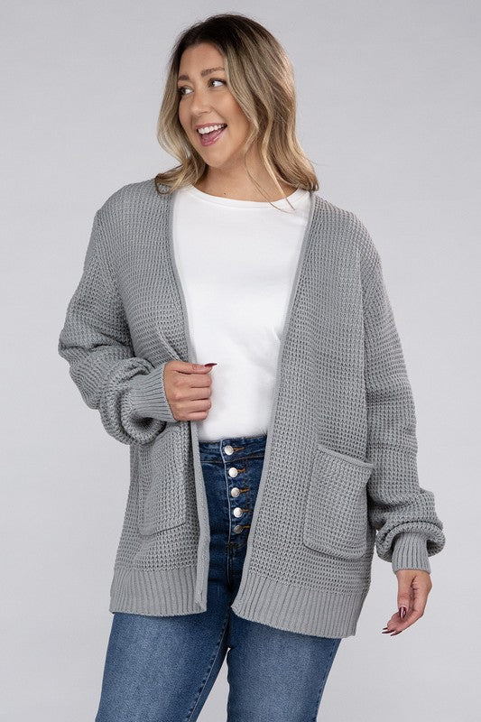 Cielo Low Gauge Waffle Open Cardigan Sweater