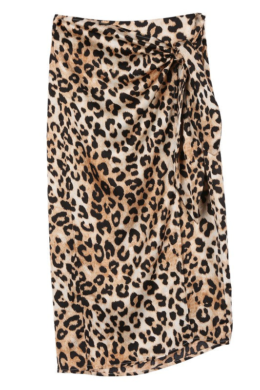 Skyler Satin leopard tie skirt