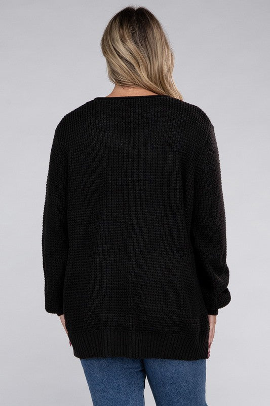 Cielo Low Gauge Waffle Open Cardigan Sweater