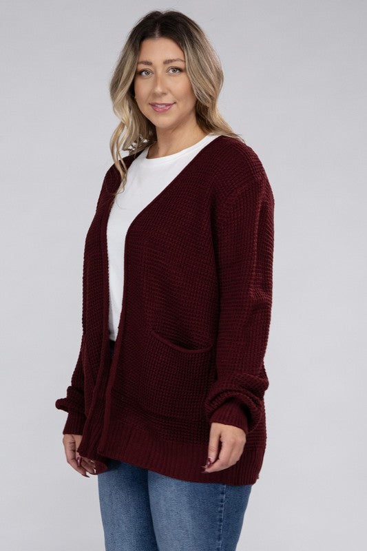 Cielo Low Gauge Waffle Open Cardigan Sweater