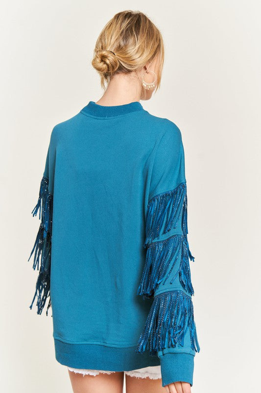 Silver studded fringe sleeve top