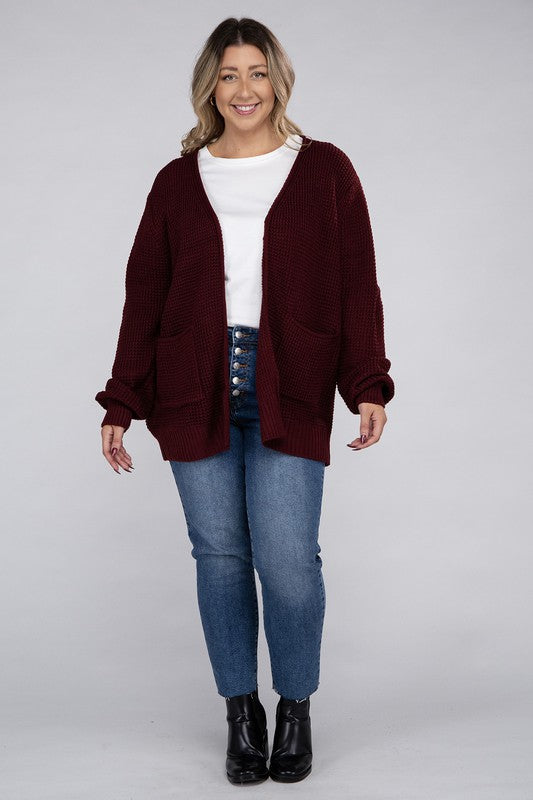 Cielo Low Gauge Waffle Open Cardigan Sweater