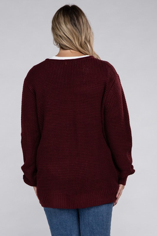 Cielo Low Gauge Waffle Open Cardigan Sweater