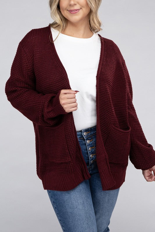 Cielo Low Gauge Waffle Open Cardigan Sweater