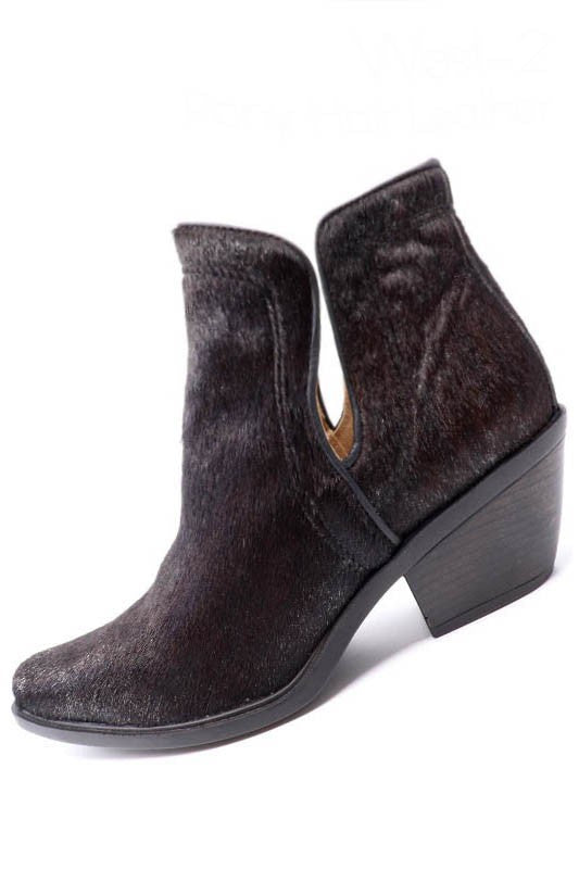 Dulce Cut Out Genuine Leather Animal Hair Booties