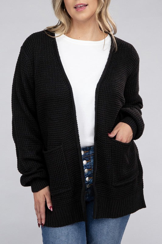 Cielo Low Gauge Waffle Open Cardigan Sweater