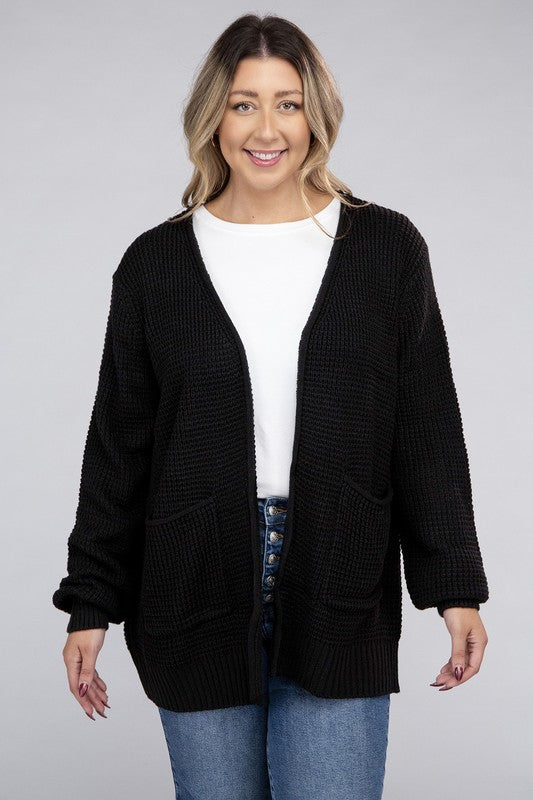 Cielo Low Gauge Waffle Open Cardigan Sweater