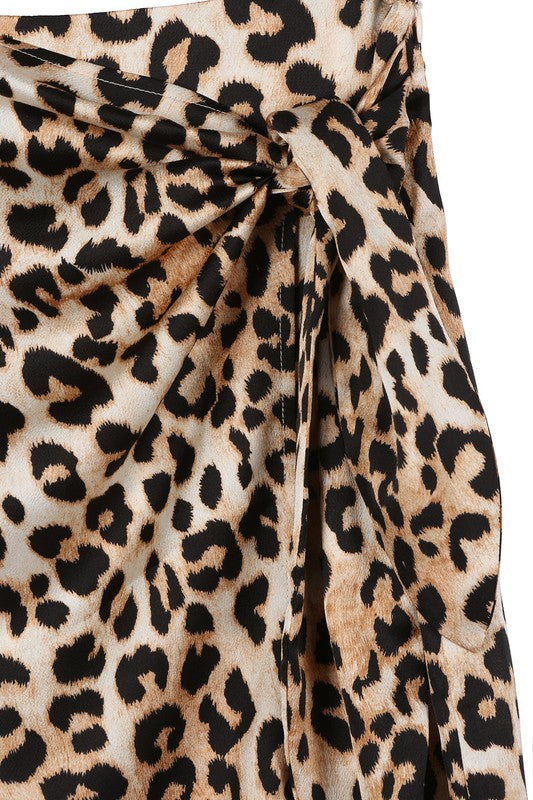 Skyler Satin leopard tie skirt