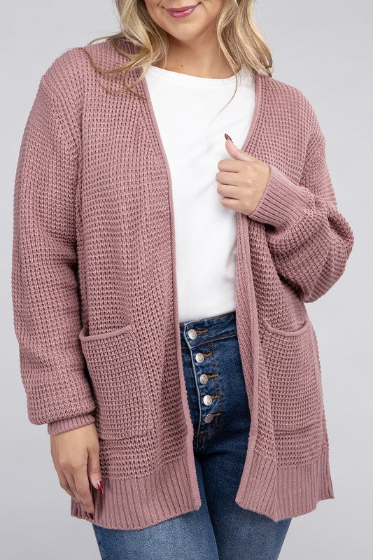 Cielo Low Gauge Waffle Open Cardigan Sweater