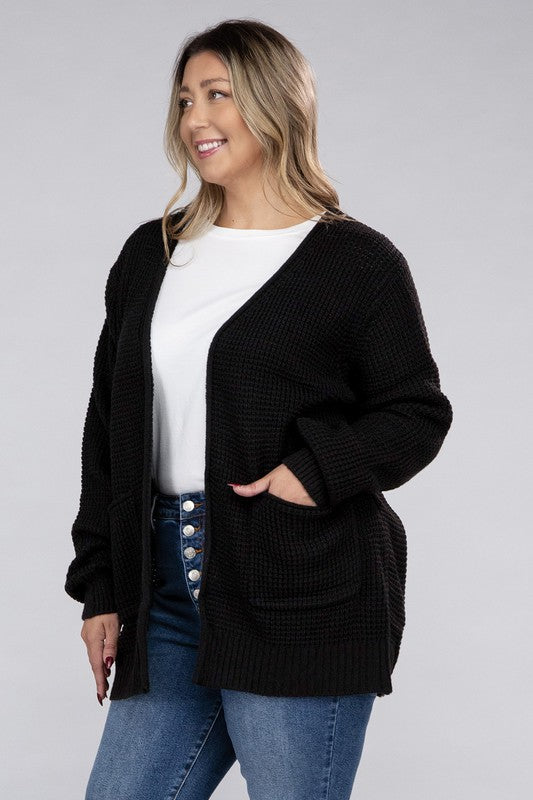 Cielo Low Gauge Waffle Open Cardigan Sweater