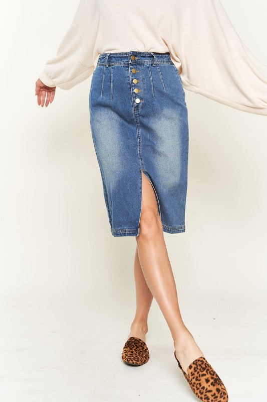 Denim button down front midi skirt JBJ1077