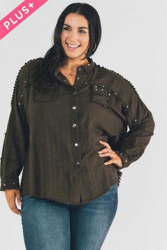 Margot Distressed hem button down oversize shirt Plus