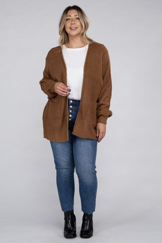 Cielo Low Gauge Waffle Open Cardigan Sweater